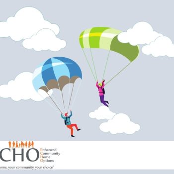 two people skydiving with EchoUK logo beneath
